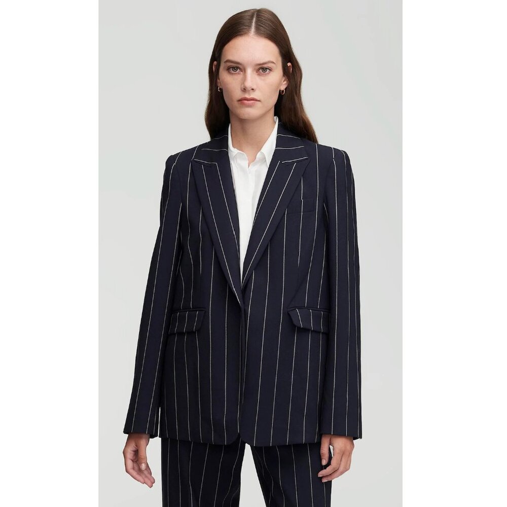 NWT. Argent Navy Pinstripe Crosby Blazer. 0.
